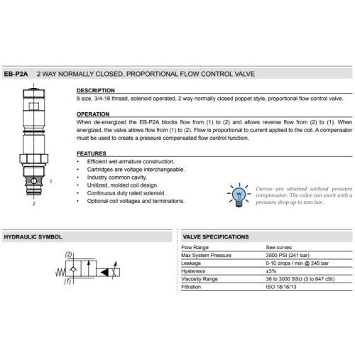 EB-P2A NC - POPPET 2W Flow Control - Proportional Control Valve