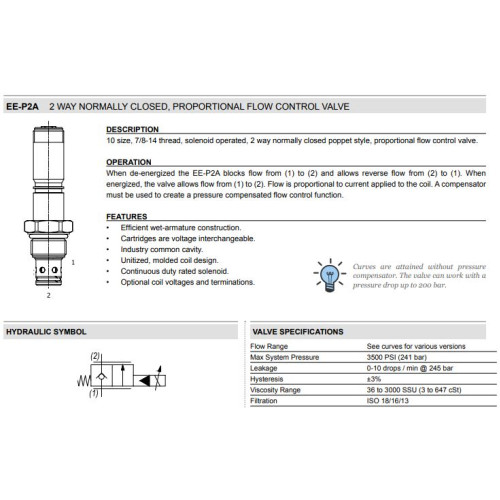 EE-P2A NC - POPPET 2W Flow Control - Proportional Control Valve