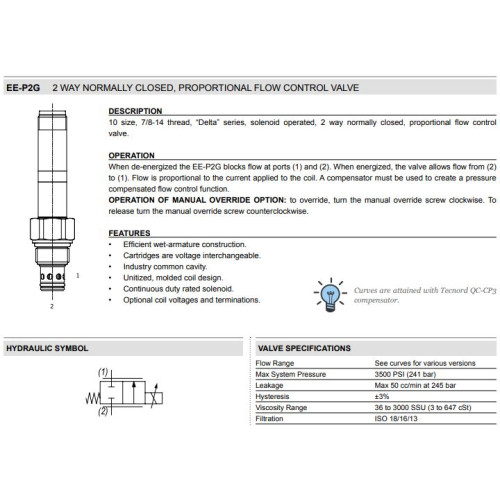 EE-P2G NC - SPOOL 2W Flow Control - Proportional Control Valve