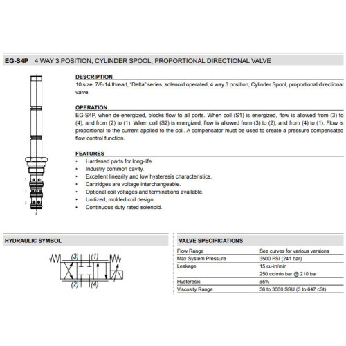 EG-S4P CLOSED CENTER 4W Flow Control - Proportional Control Valve