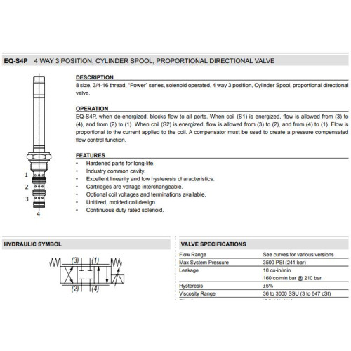 EQ-S4P CLOSED CENTER 4W Flow Control - Proportional Control Valve