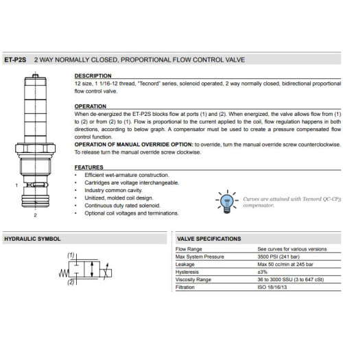 ET-P2S NC - SPOOL 2W Flow Control - Proportional Control Valve
