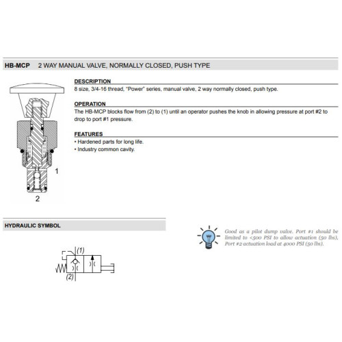 HB-MCP 2W2P NC - PUSH TYPE Mechanical Directional Valve Manuel Operated