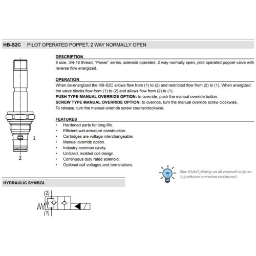 HB-S2C PILOT OPERATED POPPET Solenoid Directional Valve 2W2P NO 