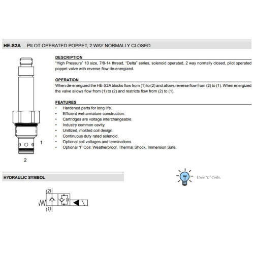 HE-S2A PILOT OPERATED POPPET Solenoid Directional Valve 2W2P NC 