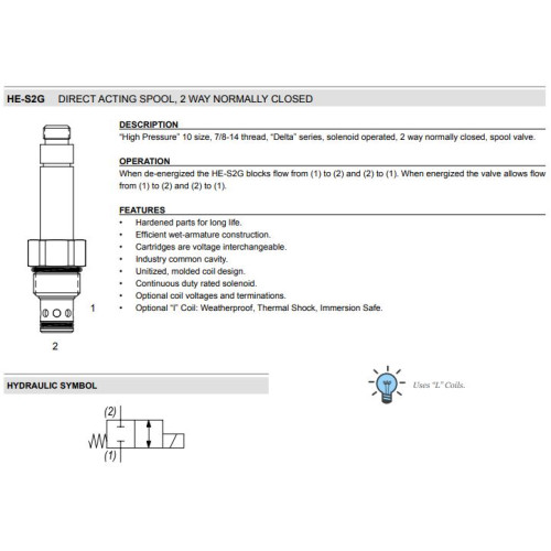HE-S2G SPOOL Solenoid Directional Valve 2W2P NC 