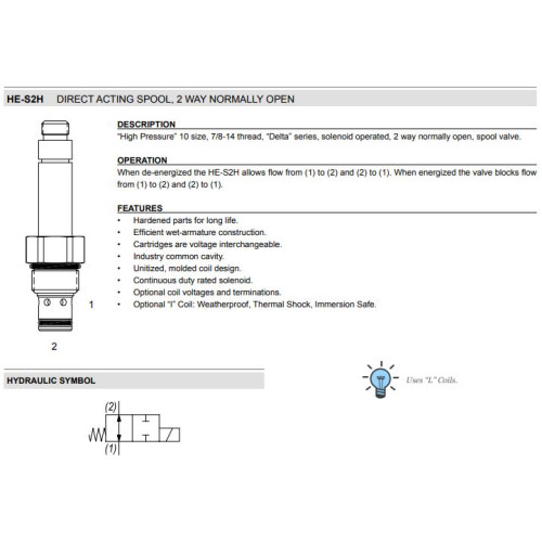 HE-S2H SPOOL Solenoid Directional Valve 2W2P NO 