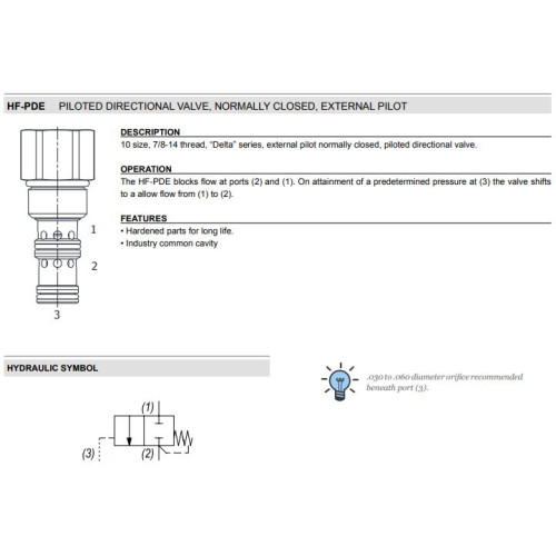 HF-PDE 2W NC - EXTERNAL PILOT Mechanical Directional Valve