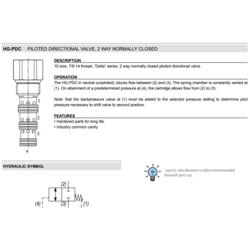 HG-PDC 2W NC - EXTERNAL PILOT & DRAIN Mechanical Directional Valve