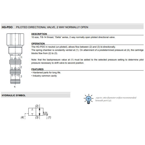HG-PDO 2W NO - EXTERNAL PILOT & DRAIN Mechanical Directional Valve