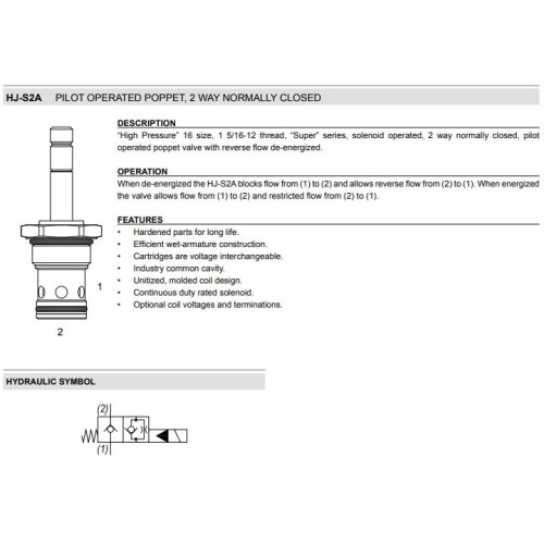 HJ-S2A PILOT OPERATED POPPET Solenoid Directional Valve 2W2P NC 