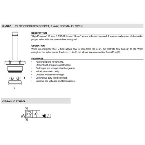 HJ-S2C PILOT OPERATED POPPET Solenoid Directional Valve 2W2P NO 