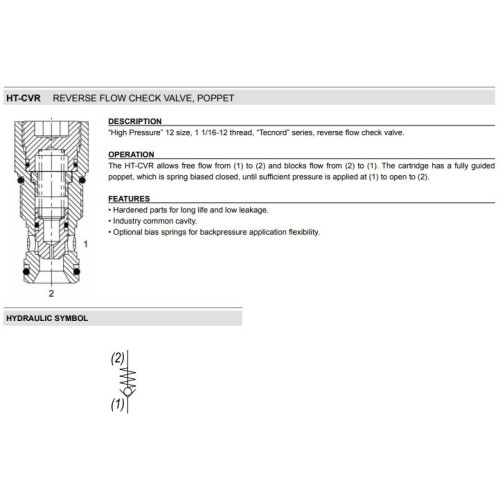 HT-CVR REVERSE FLOW Mechanical Directional Check Valve