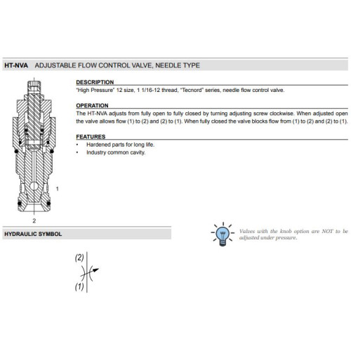 HT-NVA FLOW RESTRICTORS Needle Mechanical Flow Valve