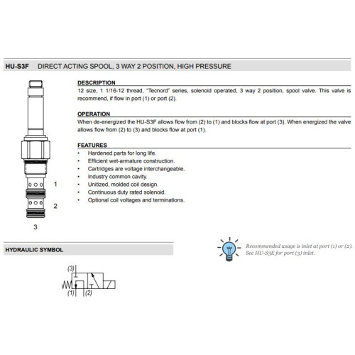 HU-S3F SELECTOR Solenoid Directional Valve 3W2P Spool 