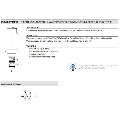 IF-S3A-57 3W2P FLANGED SLIP-IN STYLE Solenoid Directional Valve Transmission & Brake