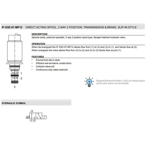 IF-S3D-57 3W2P FLANGED SLIP-IN STYLE Solenoid Directional Valve Transmission & Brake