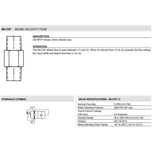 IM-CVF VELOCITY FUSE Mechanical Flow Valve