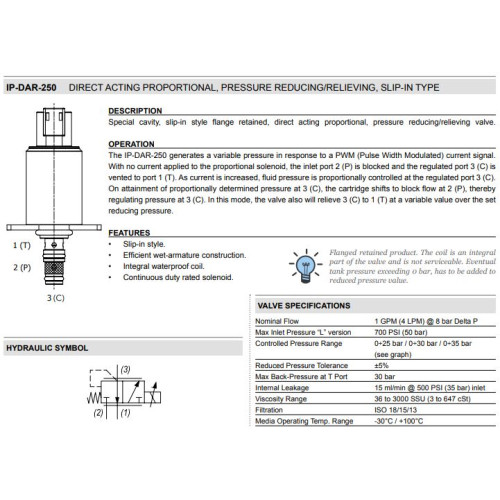 IP-DAR-250 DIRECT ACTING Pressure Reducing/Relieving Proportional Control Valve