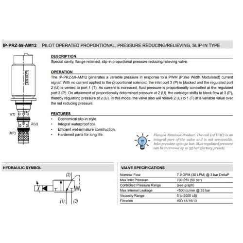 IP-PRZ-59-AM12 PILOT OPERATED - SIDE INLET IN 3 Pressure Reducing/Relieving Proportional Control Valve