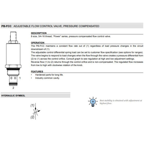 PB-FCC PRESSURE COMPENSATED - ADJUSTABLE Mechanical Restrictive Flow Regulator Valve
