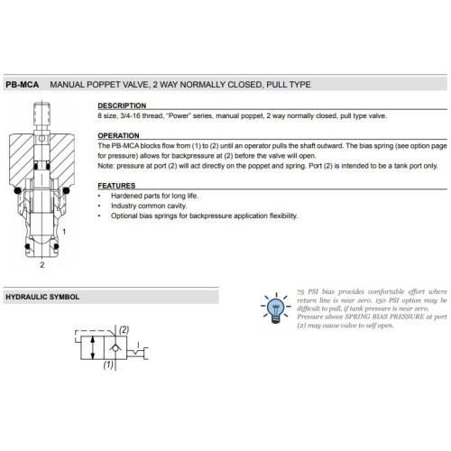 PB-MCA 2W2P NC - PULL TYPE Mechanical Directional Valve Manuel Operated