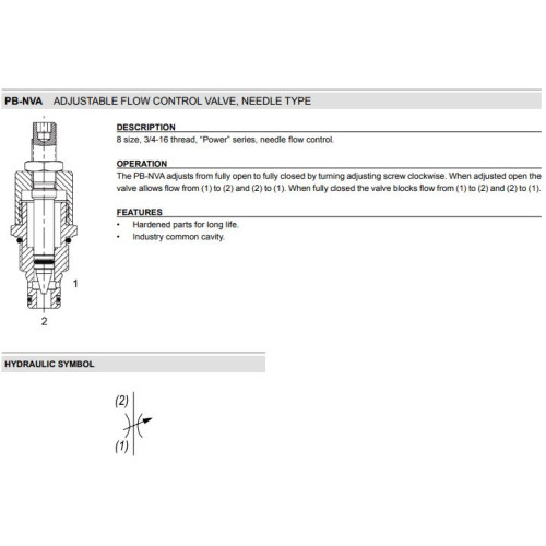 PB-NVA FLOW RESTRICTORS Needle Mechanical Flow Valve