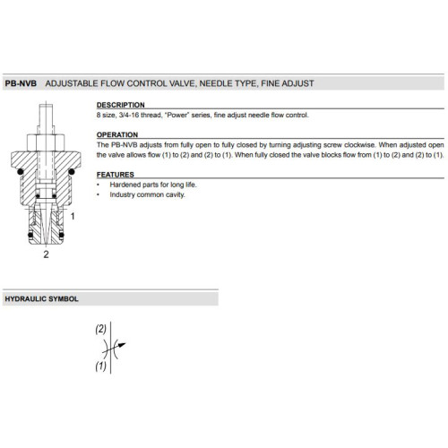 PB-NVB FLOW RESTRICTORS Needle Mechanical Flow Valve
