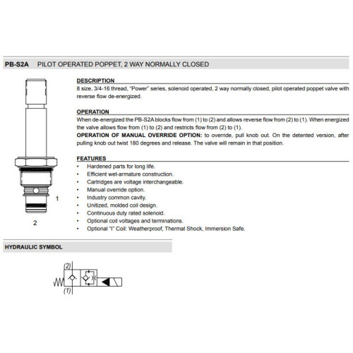 PB-S2A PILOT OPERATED POPPET Solenoid Directional Valve 2W2P NC 