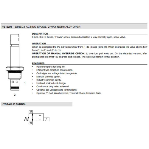 PB-S2H SPOOL Solenoid Directional Valve 2W2P NO 
