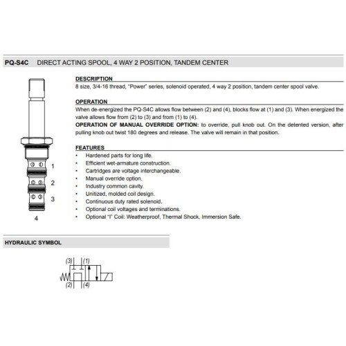 PQ-S4C TANDEM CENTER Solenoid Directional Valve 4W2P Spool 