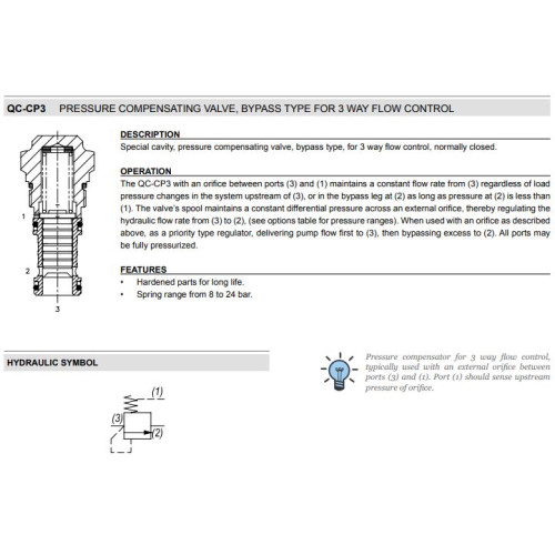 QC-CP3 BYPASS Pressure Compensator Mechanical Pressure Valve