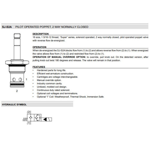 SJ-S2A PILOT OPERATED POPPET Solenoid Directional Valve 2W2P NC 