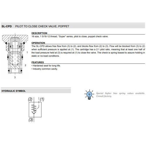 SL-CPD PILOT TO CLOSE Mechanical Directional Operated Check Valve