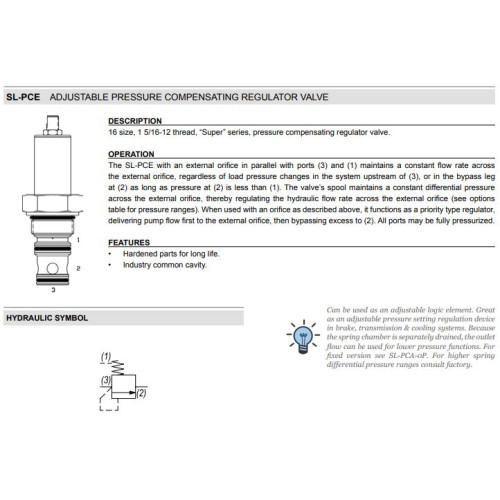 SL-PCE BYPASS Pressure Compensator Mechanical Pressure Valve