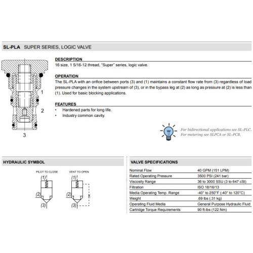SL-PLA METERING Logic Element Mechanical Flow Valve