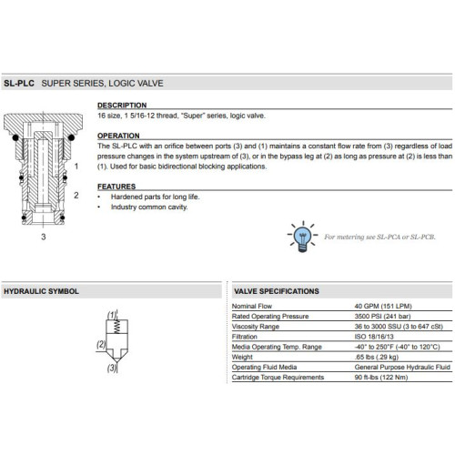 SL-PLC BIDIRECTIONAL Logic Element Mechanical Flow Valve