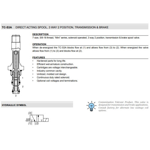 TC-S3A 3W2P SCREW-IN STYLE Solenoid Directional Valve Transmission & Brake