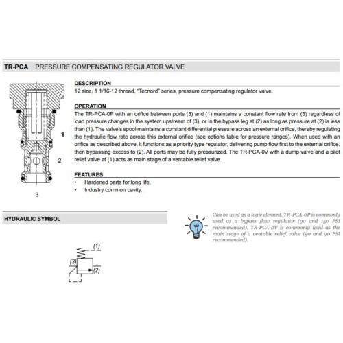TR-PCA BYPASS Pressure Compensator Mechanical Pressure Valve