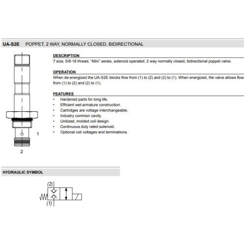UA-S2E DIRECT ACTING BIDIRECTIONAL POPPET Solenoid Directional Valve 2W2P NC 