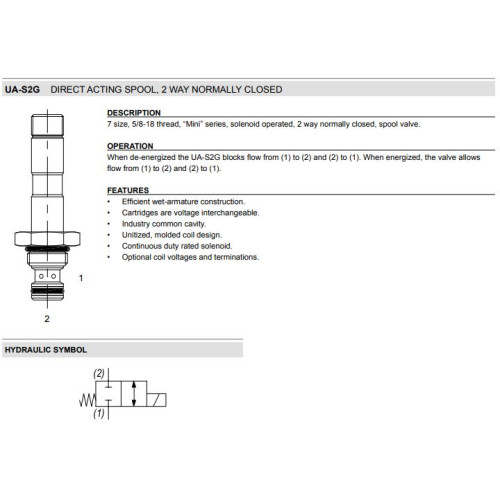 UA-S2G SPOOL Solenoid Directional Valve 2W2P NC 