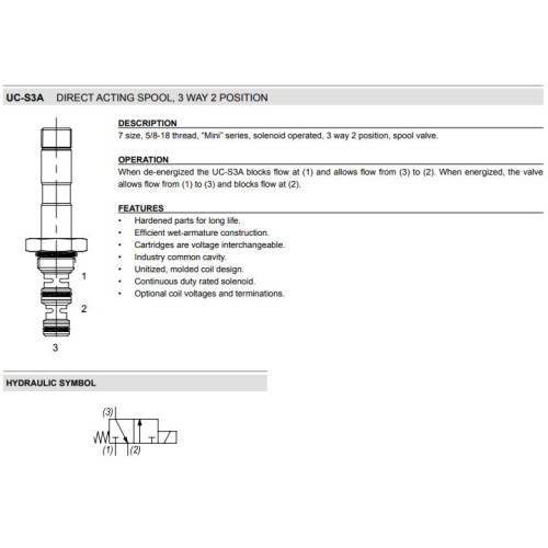 UC-S3A STANDARD Solenoid Directional Valve 3W2P Spool 