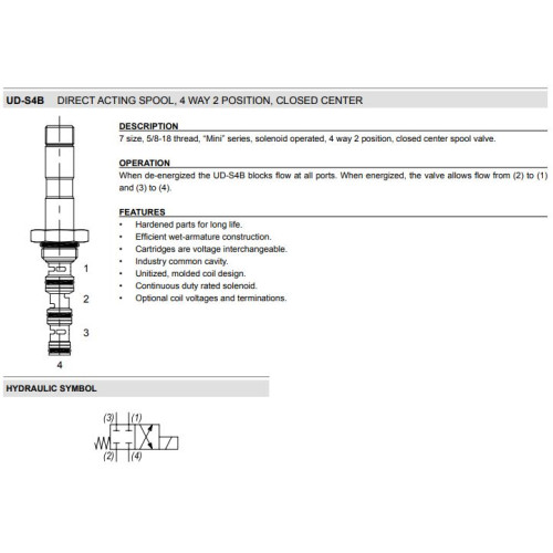 UD-S4B CLOSED CENTER Solenoid Directional Valve 4W2P Spool 
